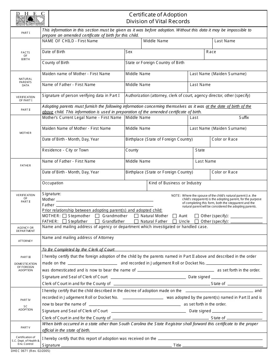 DHEC Form 0671 Fill Out, Sign Online and Download Printable PDF