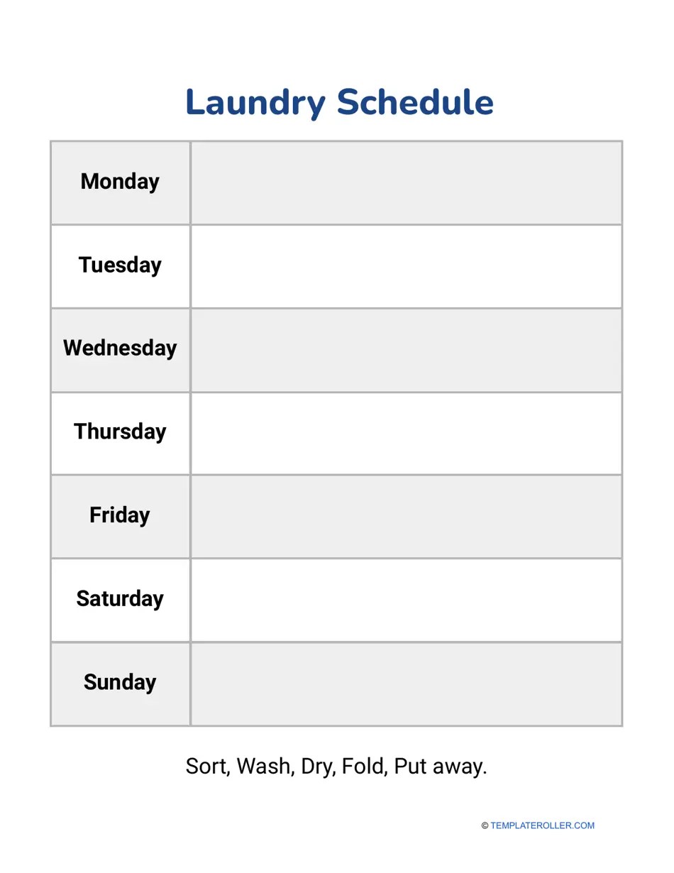 Laundry Schedule Template - Grey Table Download Printable PDF
