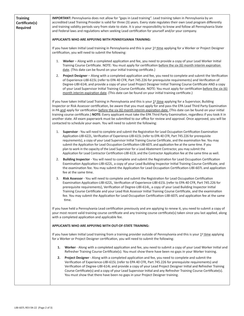 Form LIBI607L Download Fillable PDF or Fill Online Application for