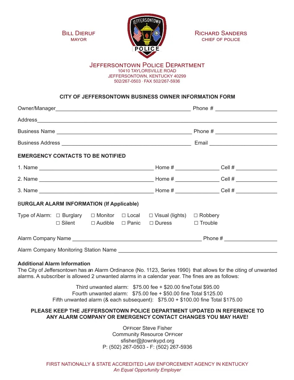 City of Jeffersontown, Kentucky Business License Registration Fill
