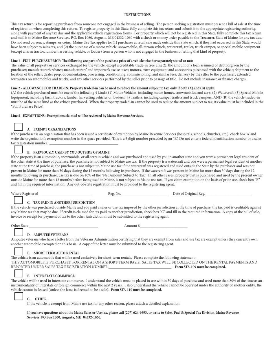 Maine Use Tax Certificate Fill Out, Sign Online and Download PDF