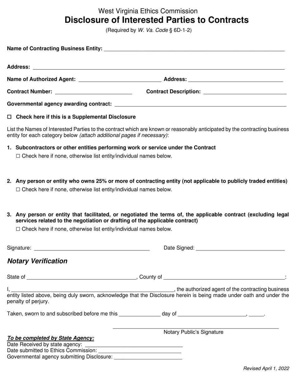 West Virginia Disclosure of Interested Parties to Contracts Fill Out, Sign Online and Download