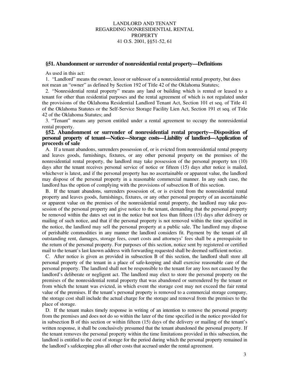Oklahoma Nonresidential/Residential Landlord and Tenant Acts Fill