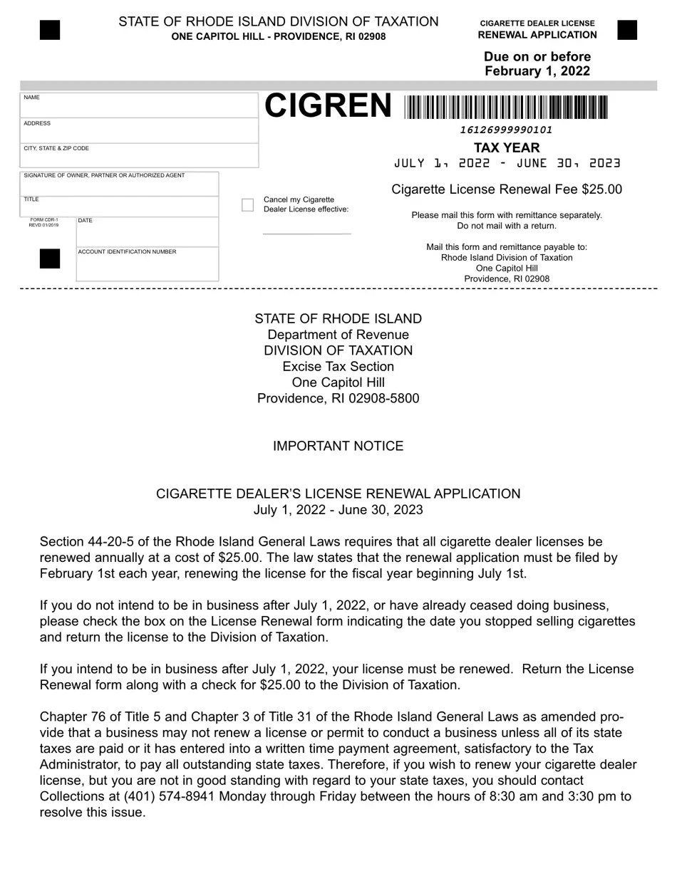 Form CDR1 2023 Fill Out, Sign Online and Download Fillable PDF
