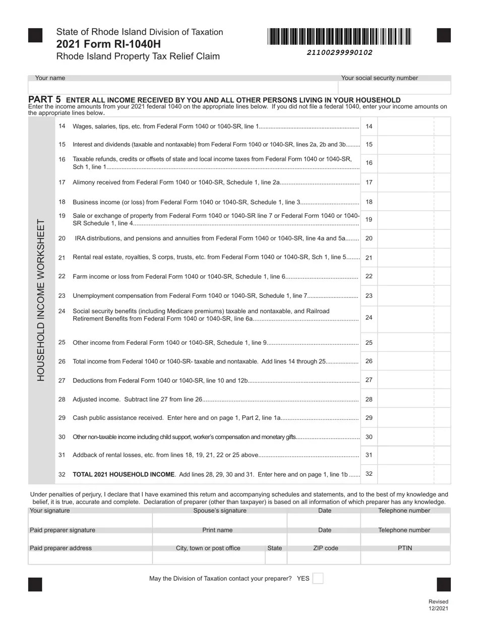 Form RI1040H 2021 Fill Out, Sign Online and Download Fillable PDF