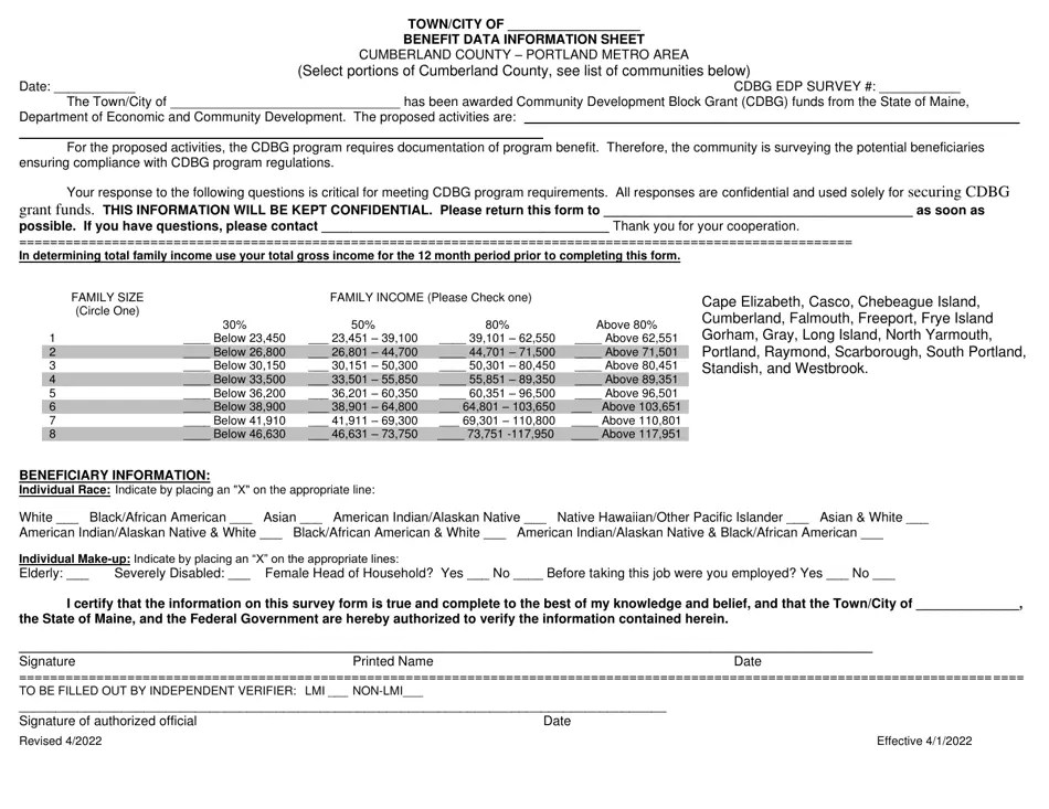 Maine Edp Benefit Data Information Sheet Cumberland County Portland