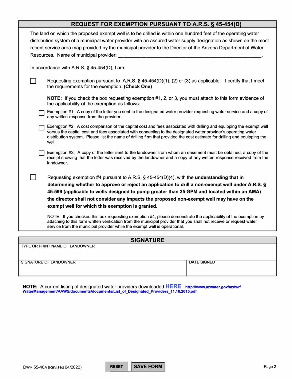 Form DWR5540A Download Printable PDF or Fill Online Exempt Well