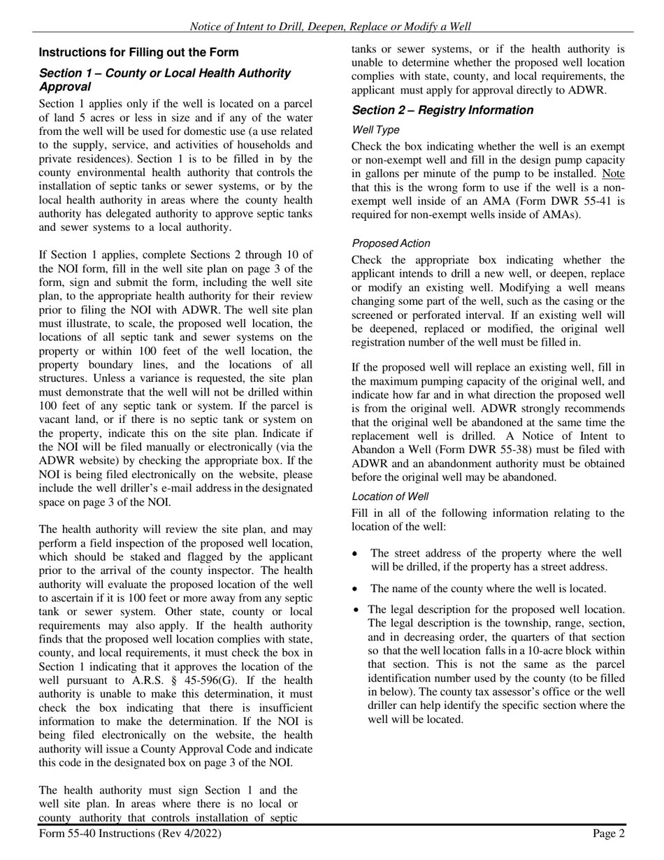 Download Instructions for Form DWR5540 Notice of Intent to Drill
