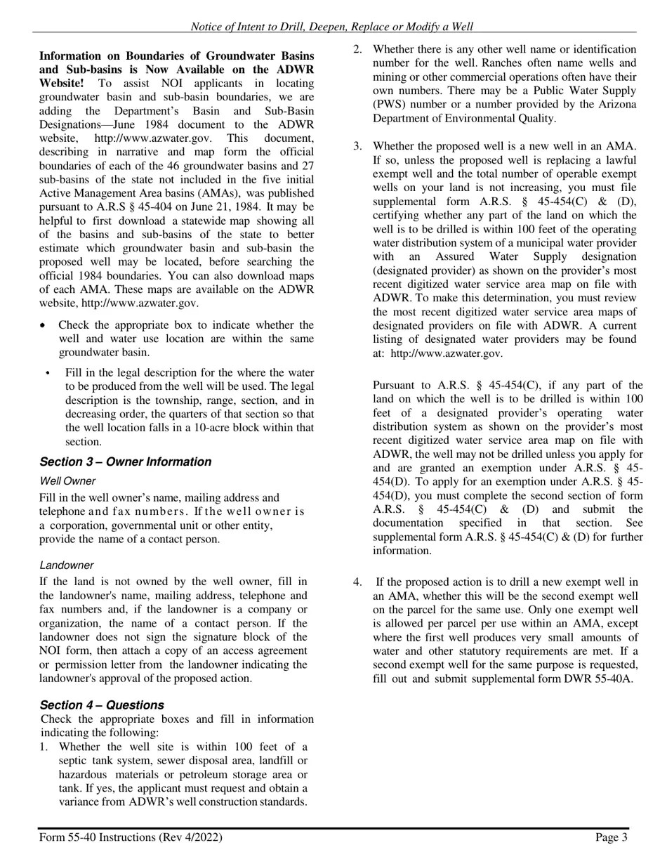 Download Instructions for Form DWR5540 Notice of Intent to Drill