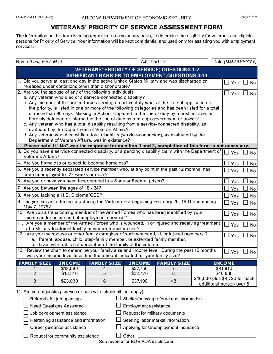 Form ESA1193A Fill Out, Sign Online and Download Fillable PDF, Arizona Templateroller