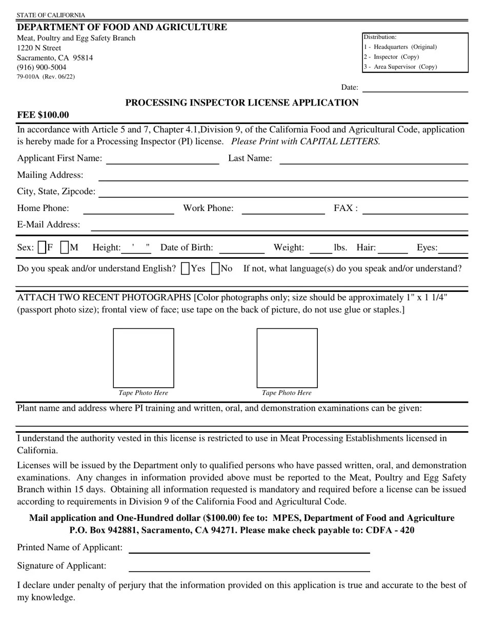 Form 79010A Download Fillable PDF or Fill Online Processing Inspector