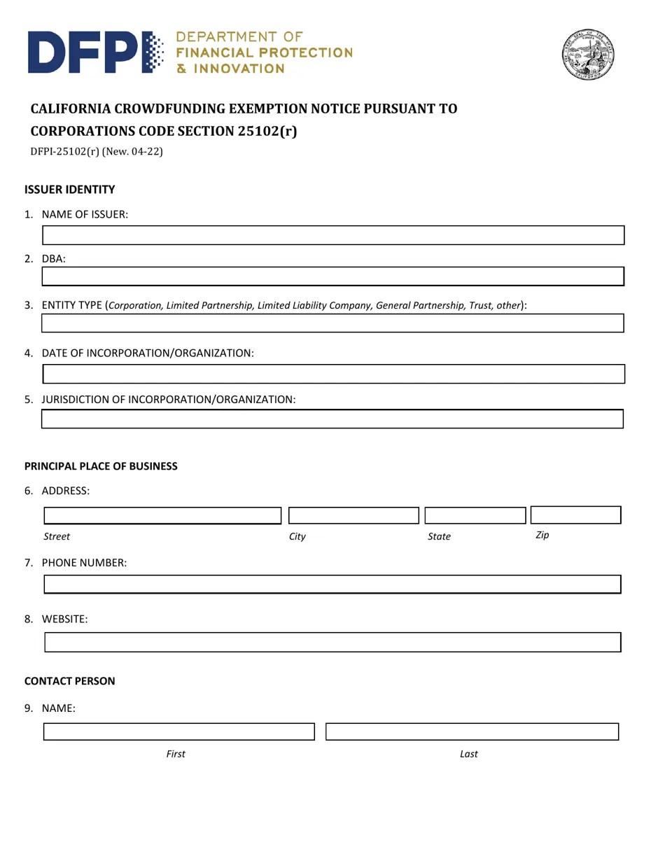 Form DFPI25102(R) Fill Out, Sign Online and Download Fillable PDF