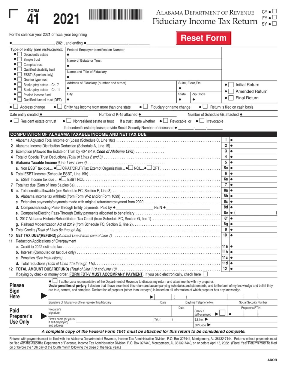Form 41 Download Fillable PDF or Fill Online Fiduciary Tax