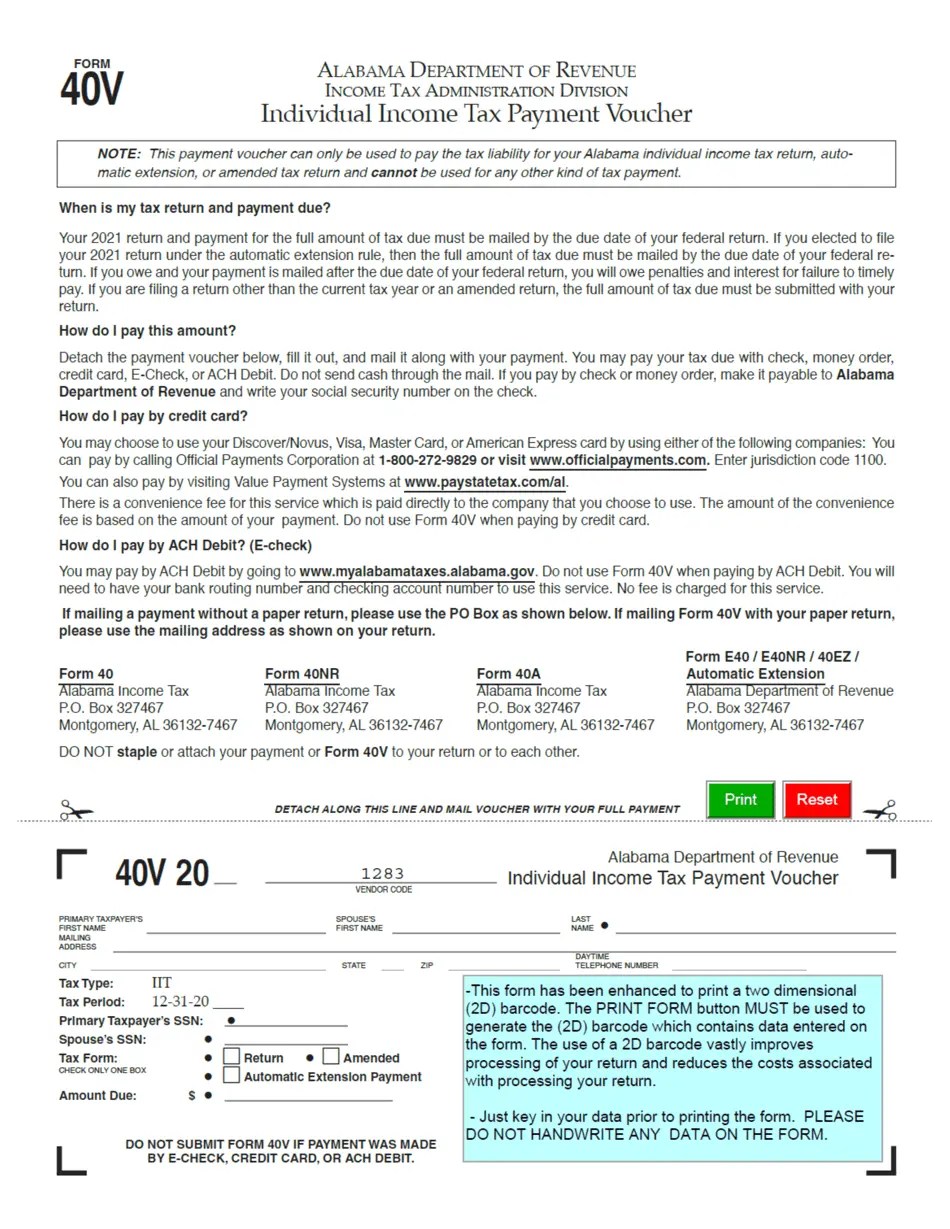 Form 40V Download Fillable PDF or Fill Online Individual Tax Payment