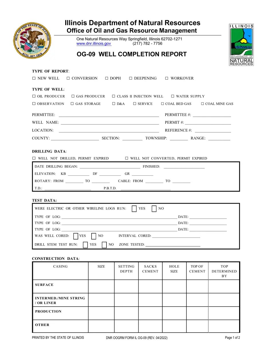 DNR OOGRM Form OG09 Fill Out, Sign Online and Download Fillable PDF