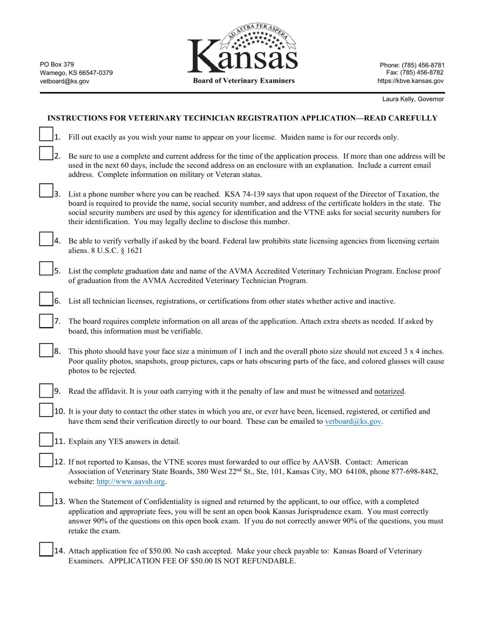 Kansas Kansas Veterinary Technician Registration Application Download Fillable PDF Templateroller