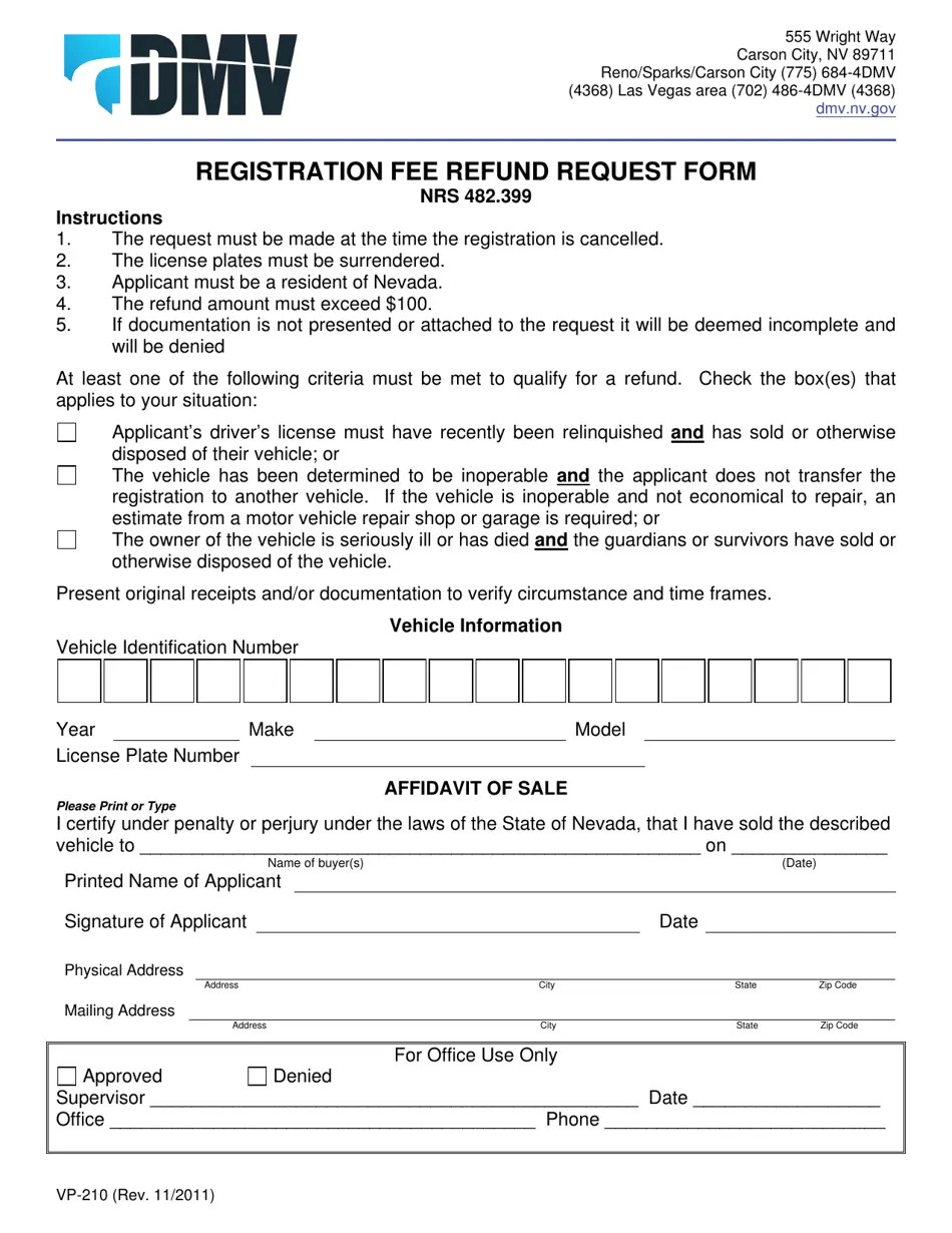 Form VP210 Fill Out, Sign Online and Download Fillable PDF, Carson