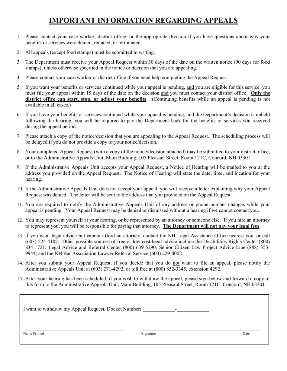 New Hampshire Appeal Request Fill Out, Sign Online and Download PDF