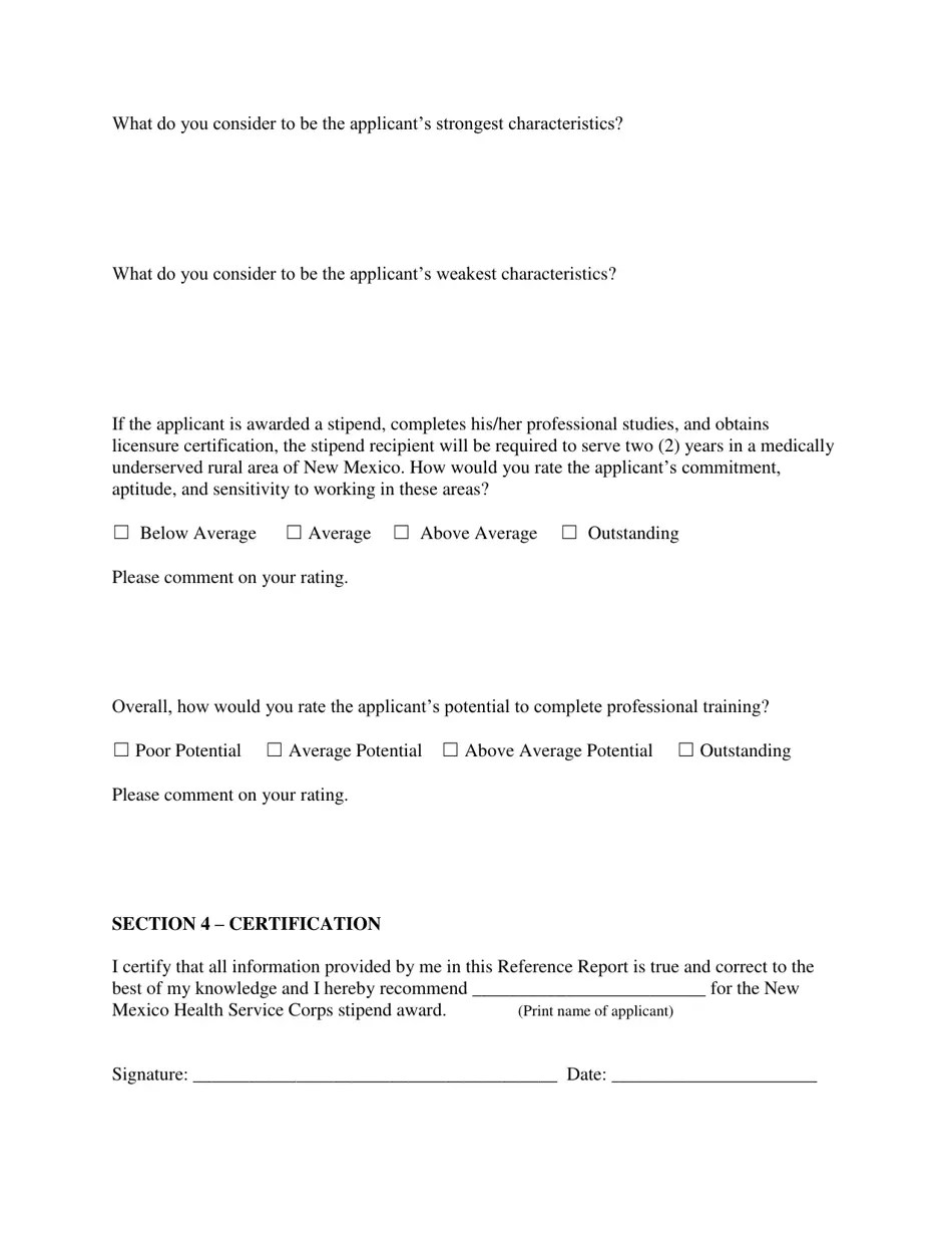 New Mexico New Mexico Health Service Corps Reference Report Form Fill