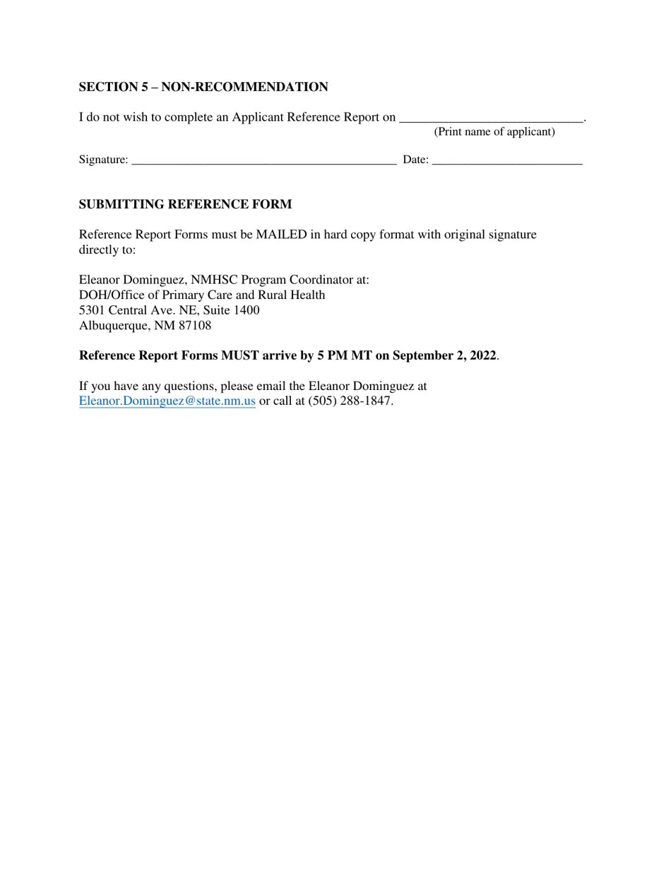 New Mexico New Mexico Health Service Corps Reference Report Form Fill