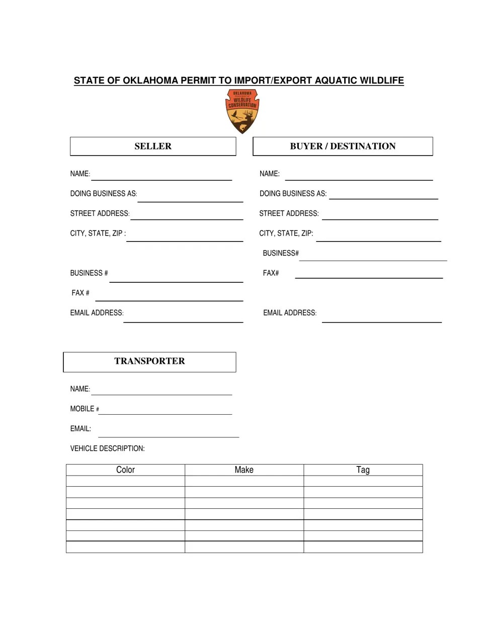 Oklahoma Permit to Import/Export Aquatic Wildlife Fill Out, Sign
