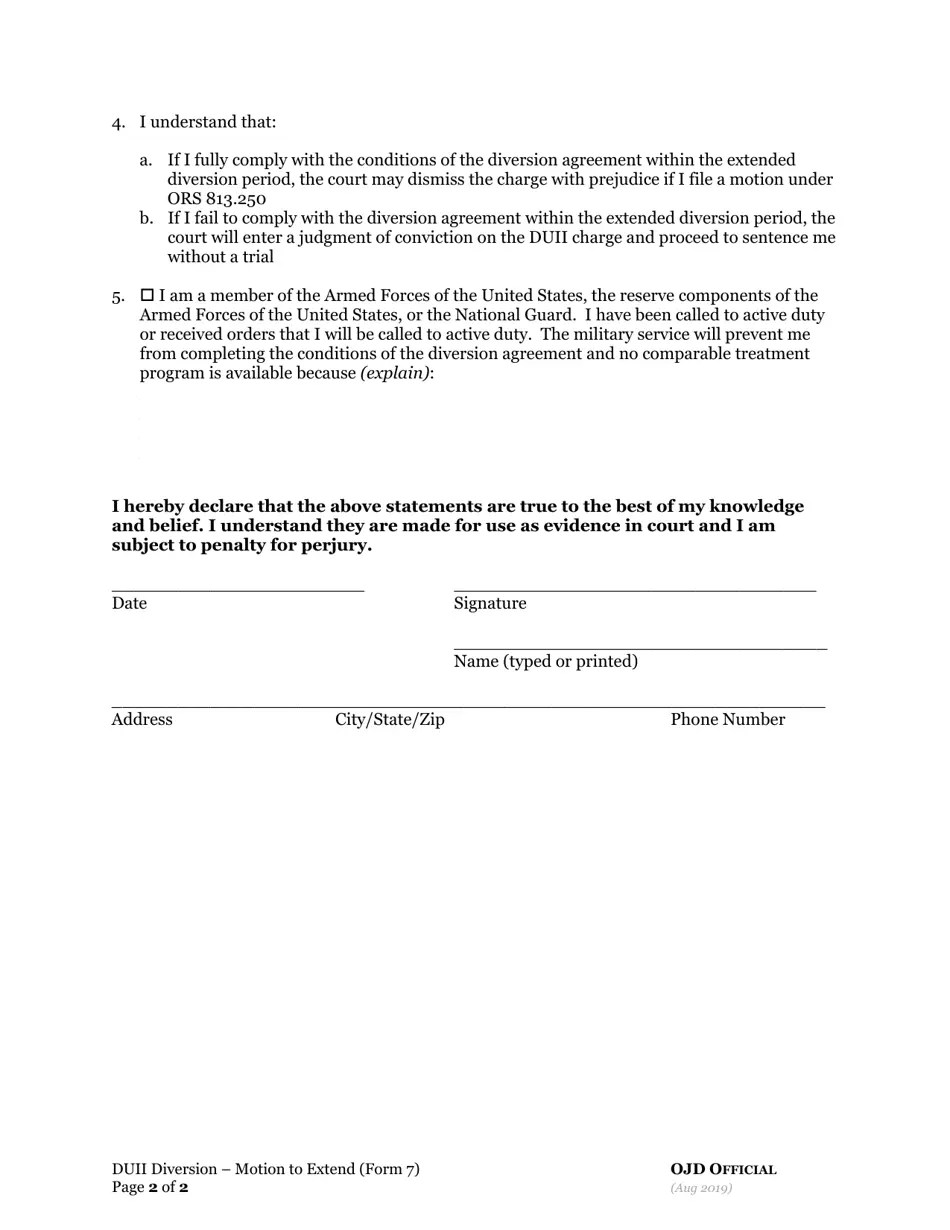 DUII Diversion Form 7 Fill Out, Sign Online and Download Fillable PDF