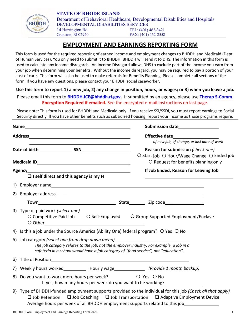 2022 Rhode Island Employment and Earnings Reporting Form Fill Out, Sign Online and Download
