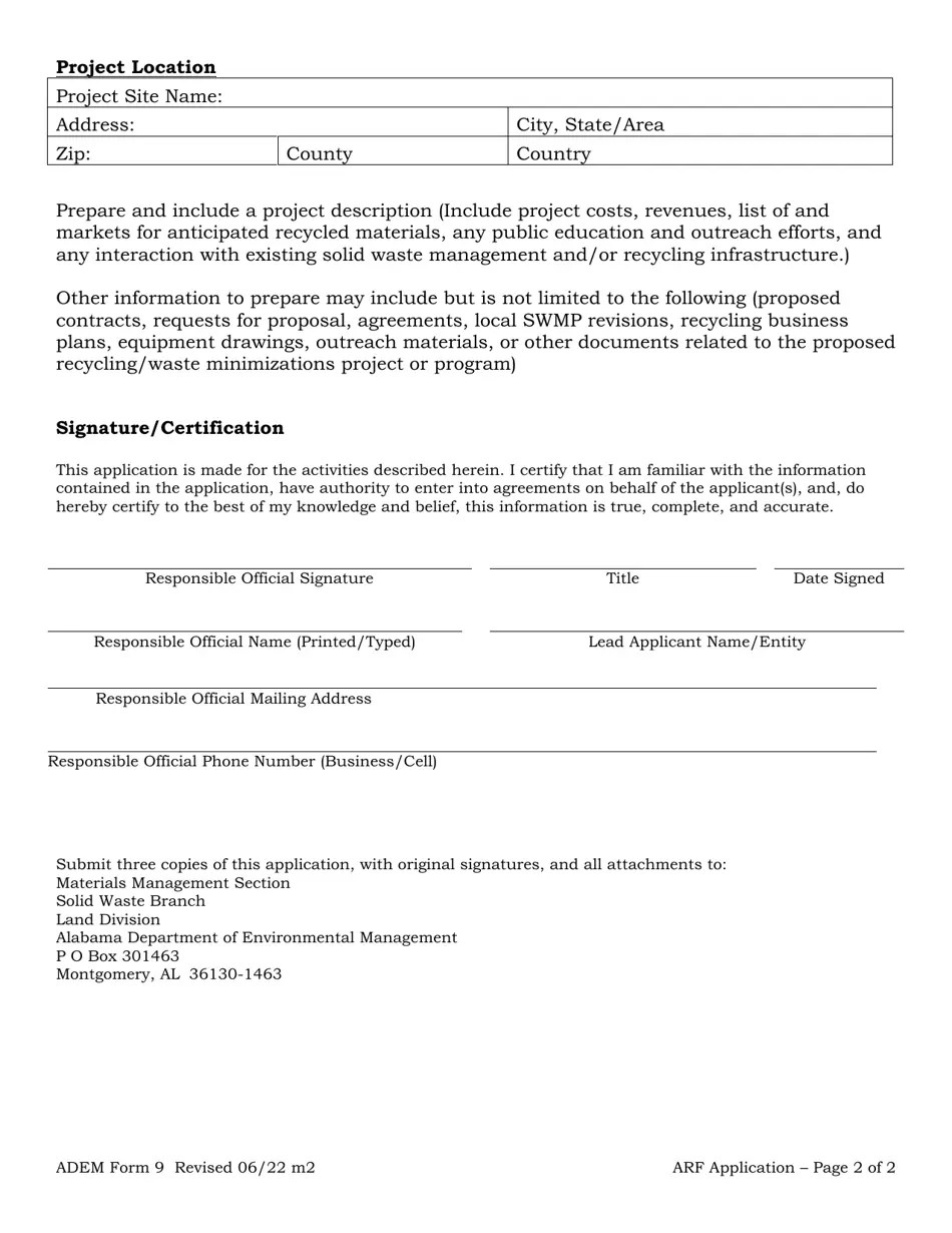 ADEM Form 9 Download Printable PDF or Fill Online Alabama Recycling