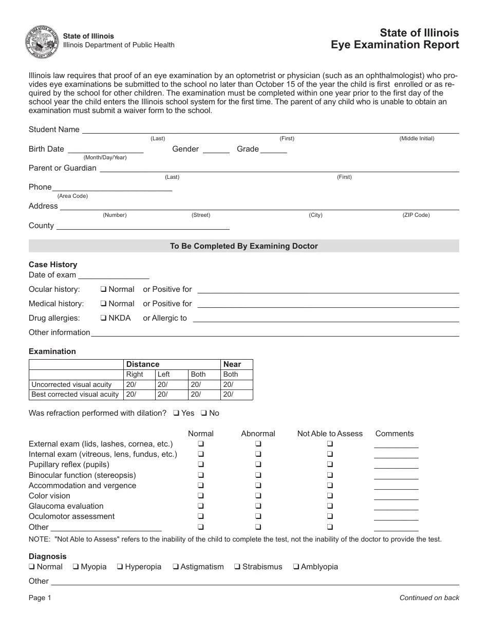 Illinois Eye Examination Report Fill Out, Sign Online and Download