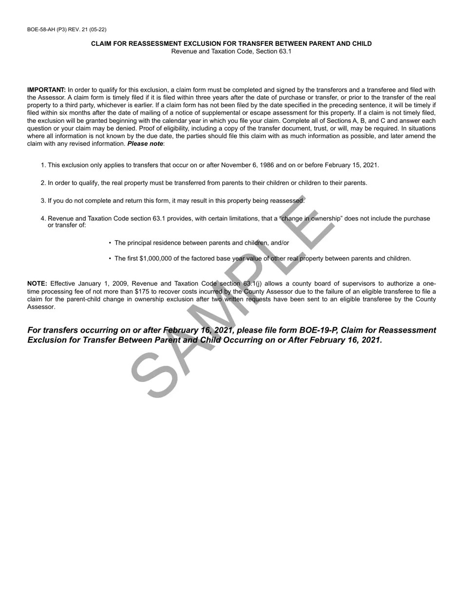 Form BOE58AH Fill Out, Sign Online and Download Printable PDF