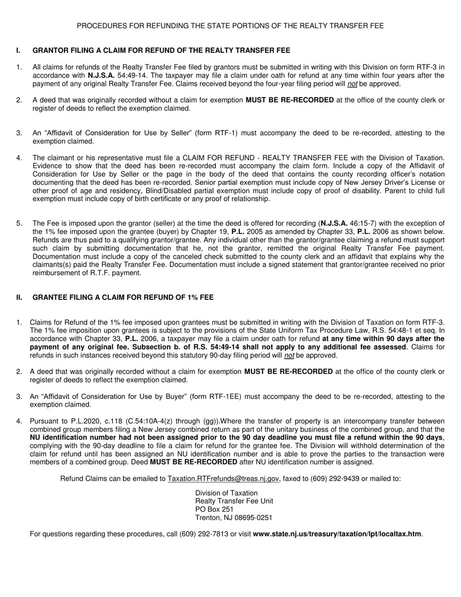 Form RTF3 Download Fillable PDF or Fill Online Claim for Refund