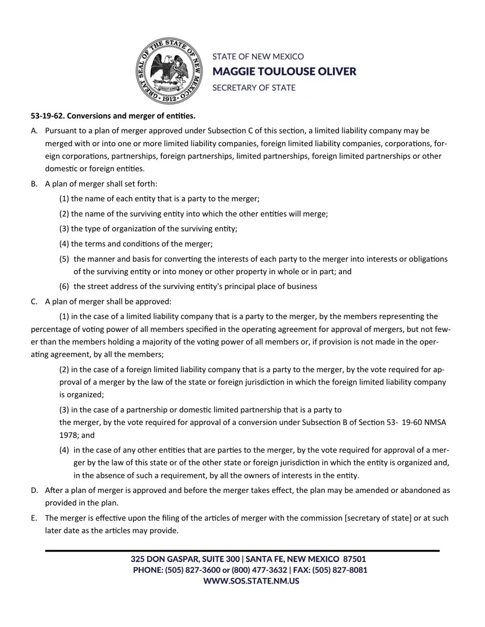 New Mexico Requirements and Instructions for Merging Into a Limited