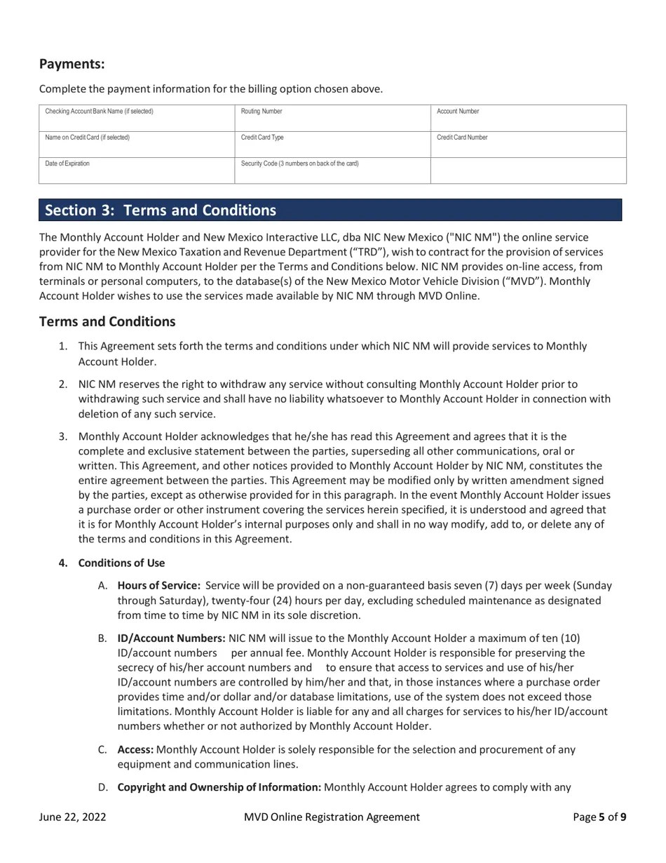 New Mexico Mvd Online Registration Agreement Download Printable PDF