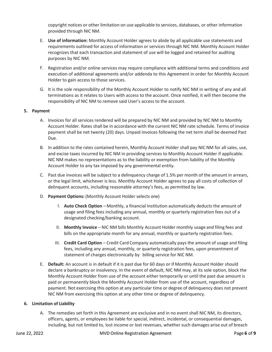 New Mexico Mvd Online Registration Agreement Download Printable PDF