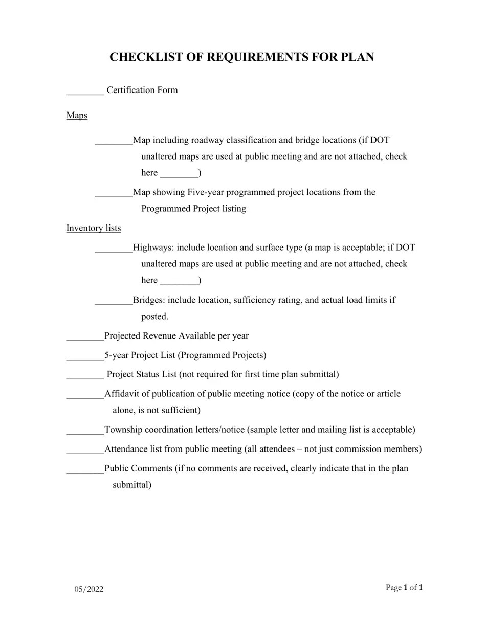 South Dakota Checklist of Requirements for Plan Download Printable PDF