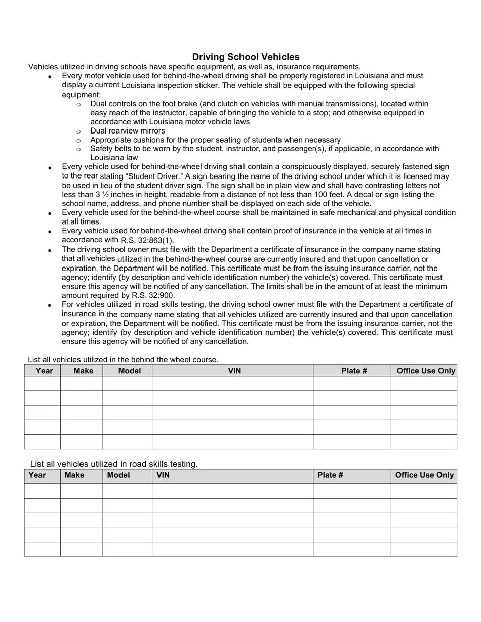 Louisiana Driving School Initial Location Application Fill Out, Sign