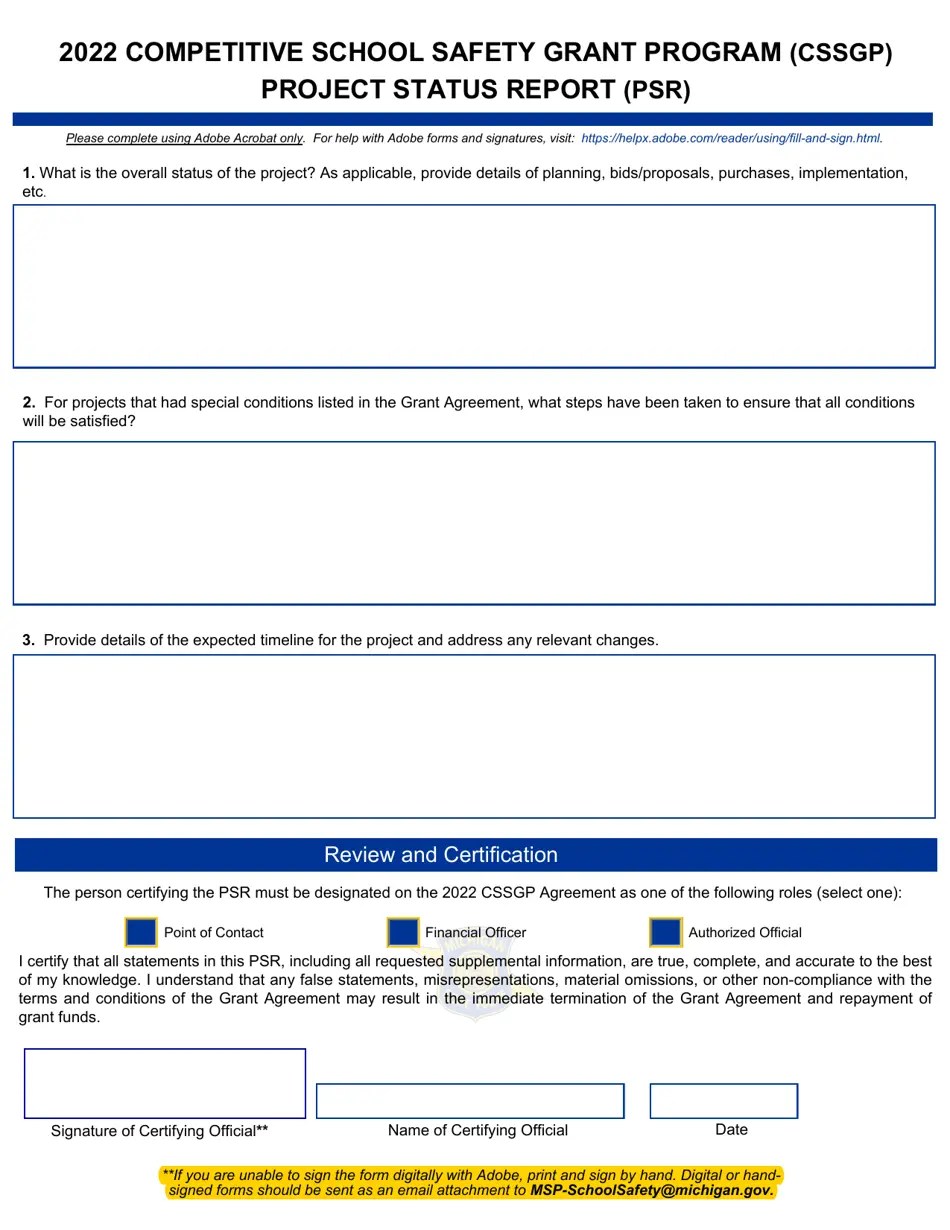 2022 Michigan Financial Status Report (Fsr) Competitive School Safety