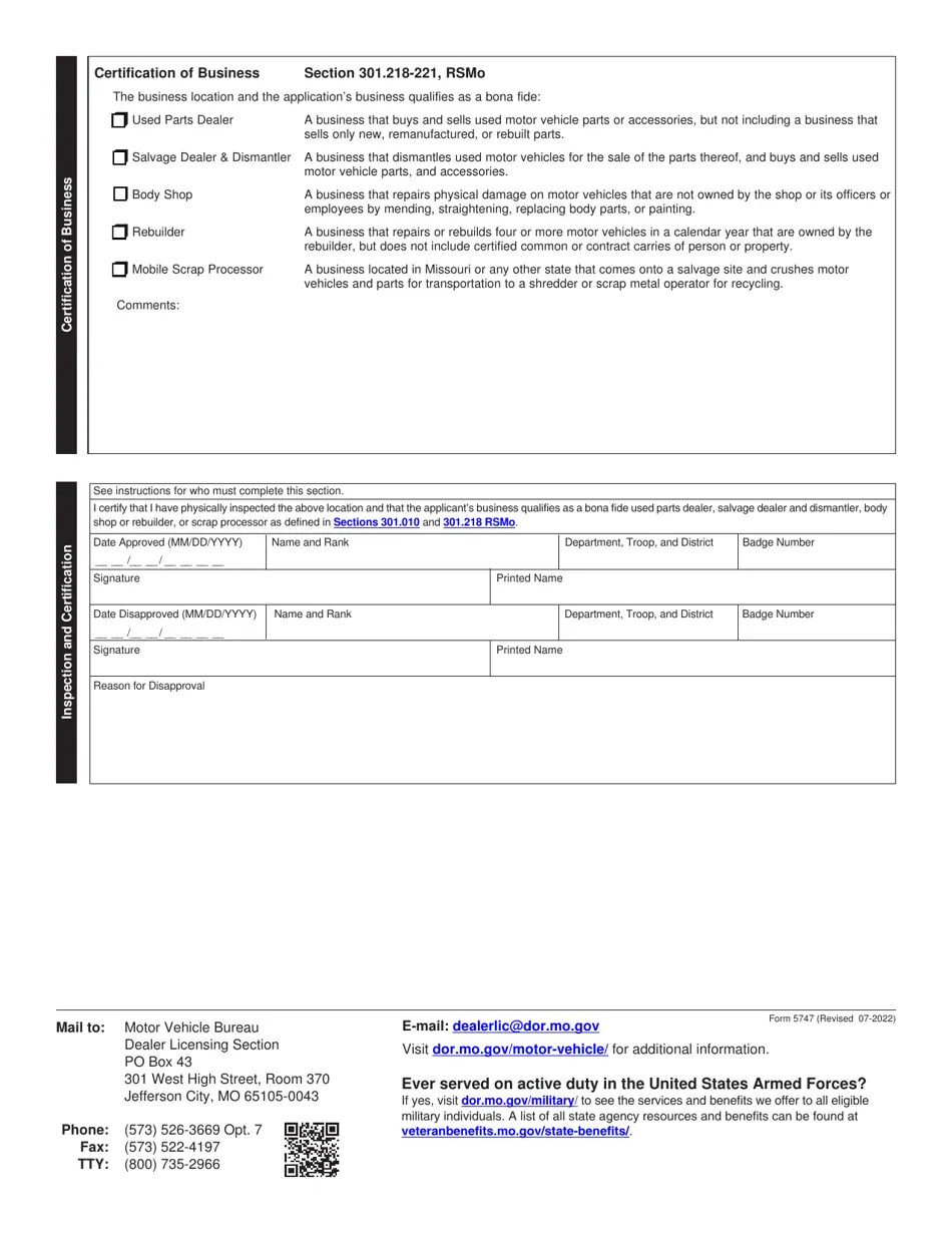 Form 5747 Fill Out, Sign Online and Download Fillable PDF, Missouri