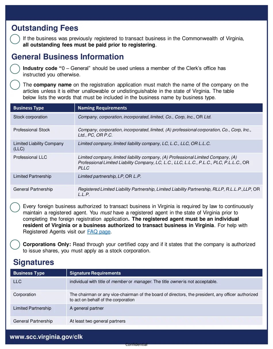 Virginia Foreign Business Registration Checklist Fill Out, Sign