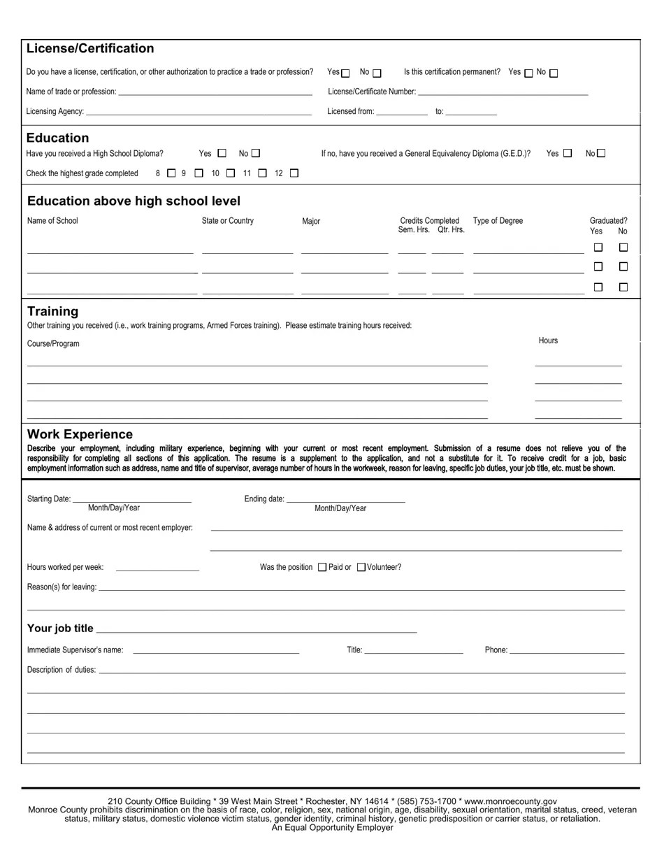 Monroe County, New York Employment/Civil Service Exam Application
