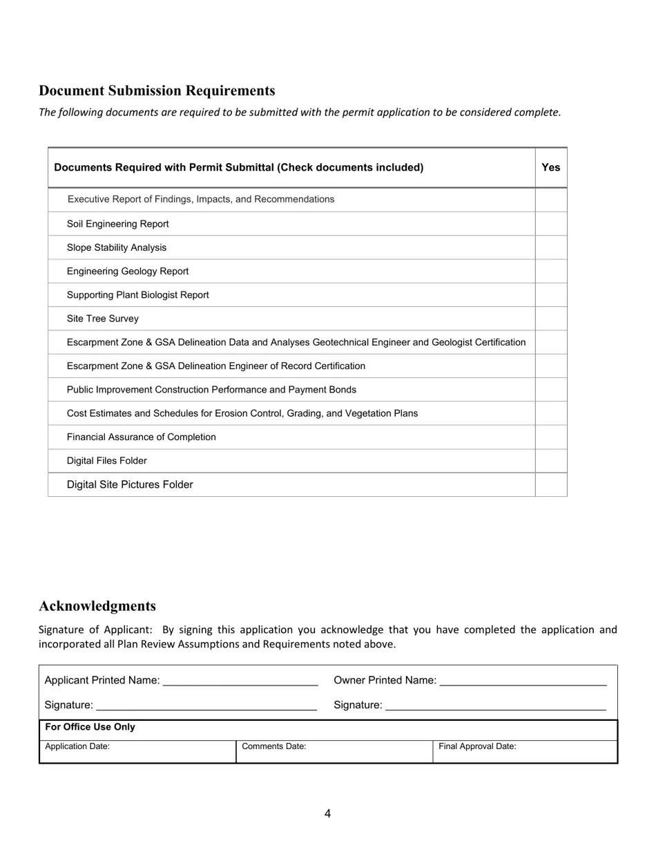 City of Dallas, Texas Escarpment Permit Application Fill Out, Sign