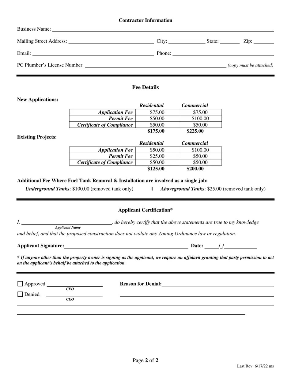 Town of Patterson, New York Fuel/Gas Permit Application Fill Out