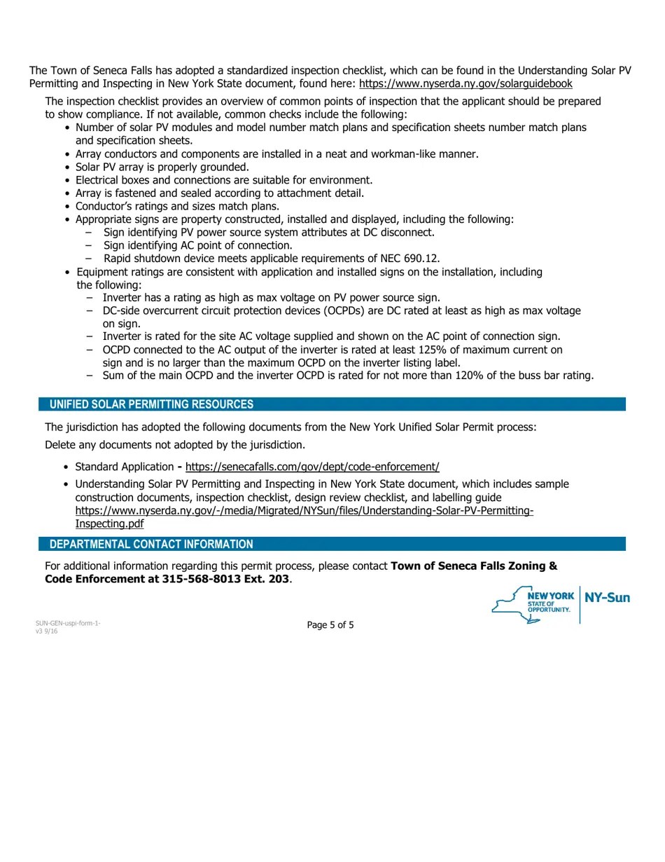 Town of Seneca Falls, New York Ny State Unified Solar Permit