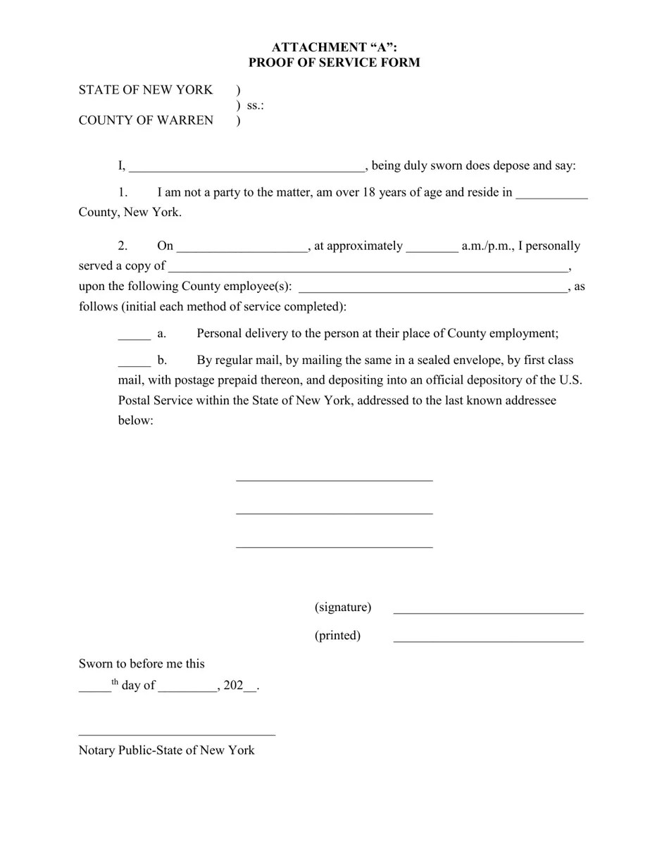 Warren County, New York Proof of Service Form Fill Out, Sign Online