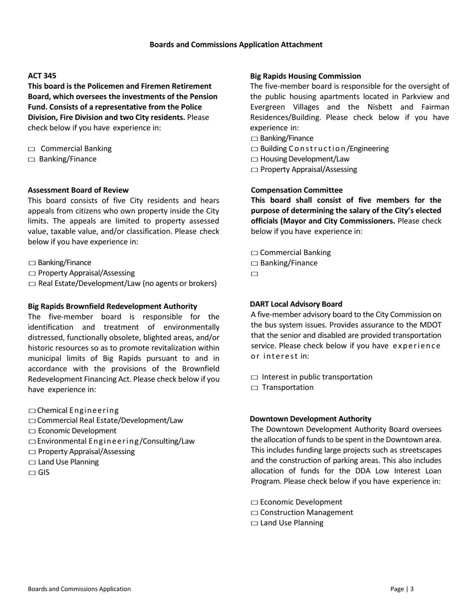 City of Big Rapids, Michigan Boards and Commissions Application Fill