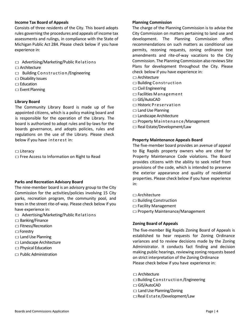 City of Big Rapids, Michigan Boards and Commissions Application Fill