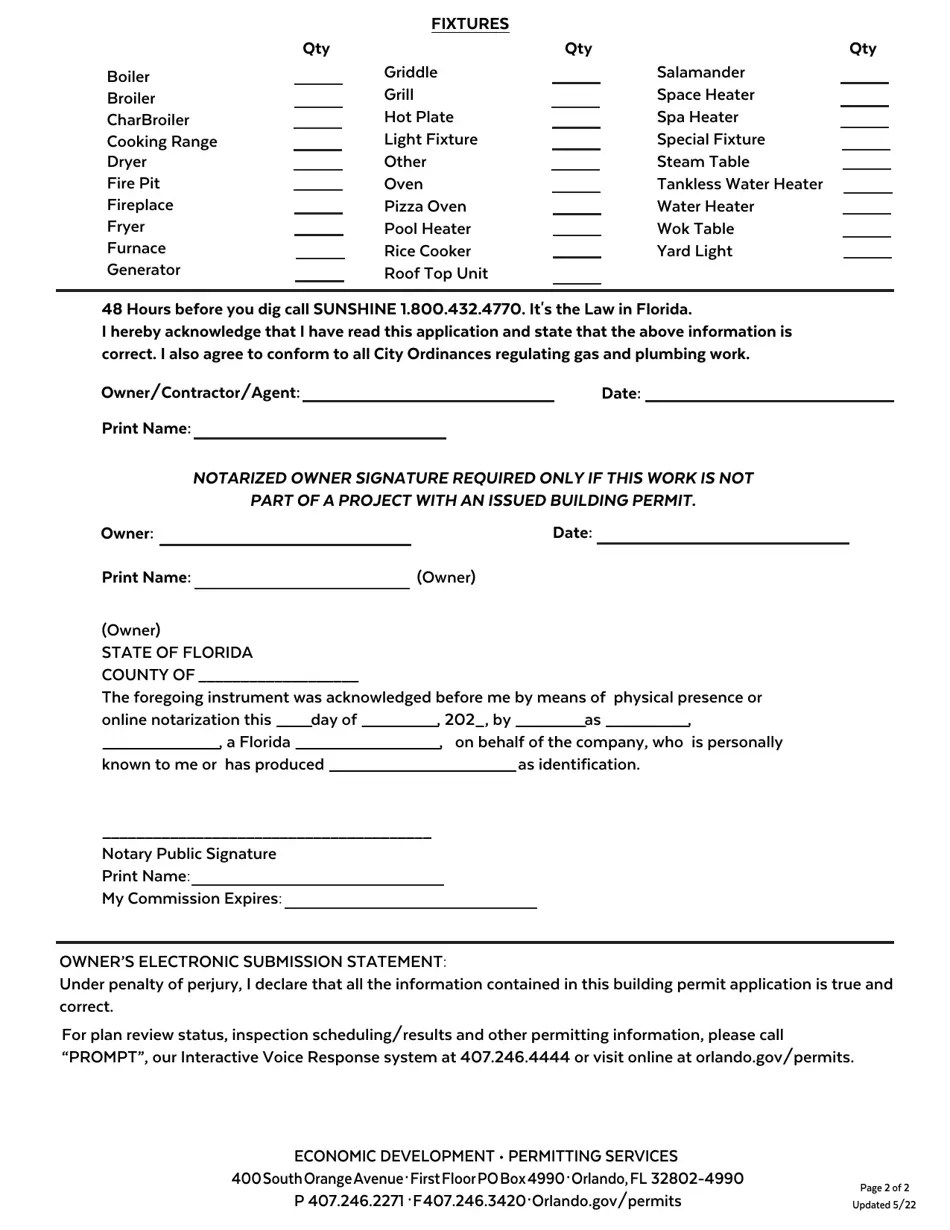 City of Orlando, Florida Gas Permit Application Fill Out, Sign Online