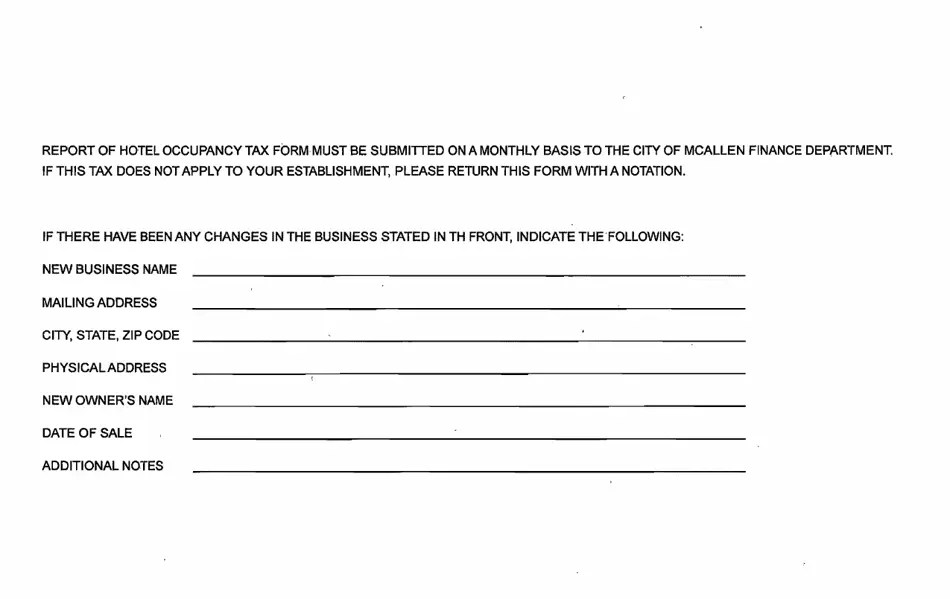 City of McAllen, Texas Report of Hotel Occupancy Tax Form Fill Out