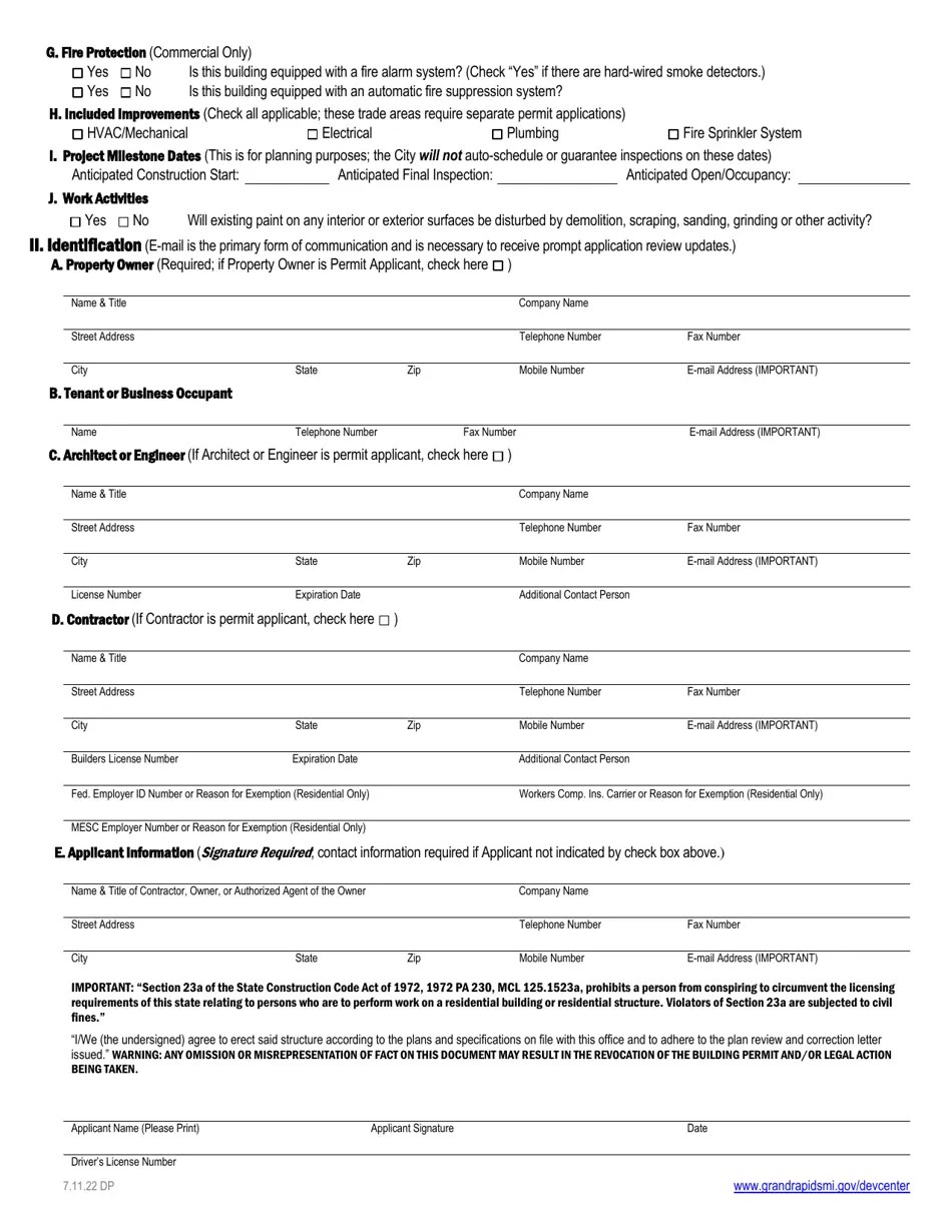 City of Grand Rapids, Michigan Building Permit Application Fill Out