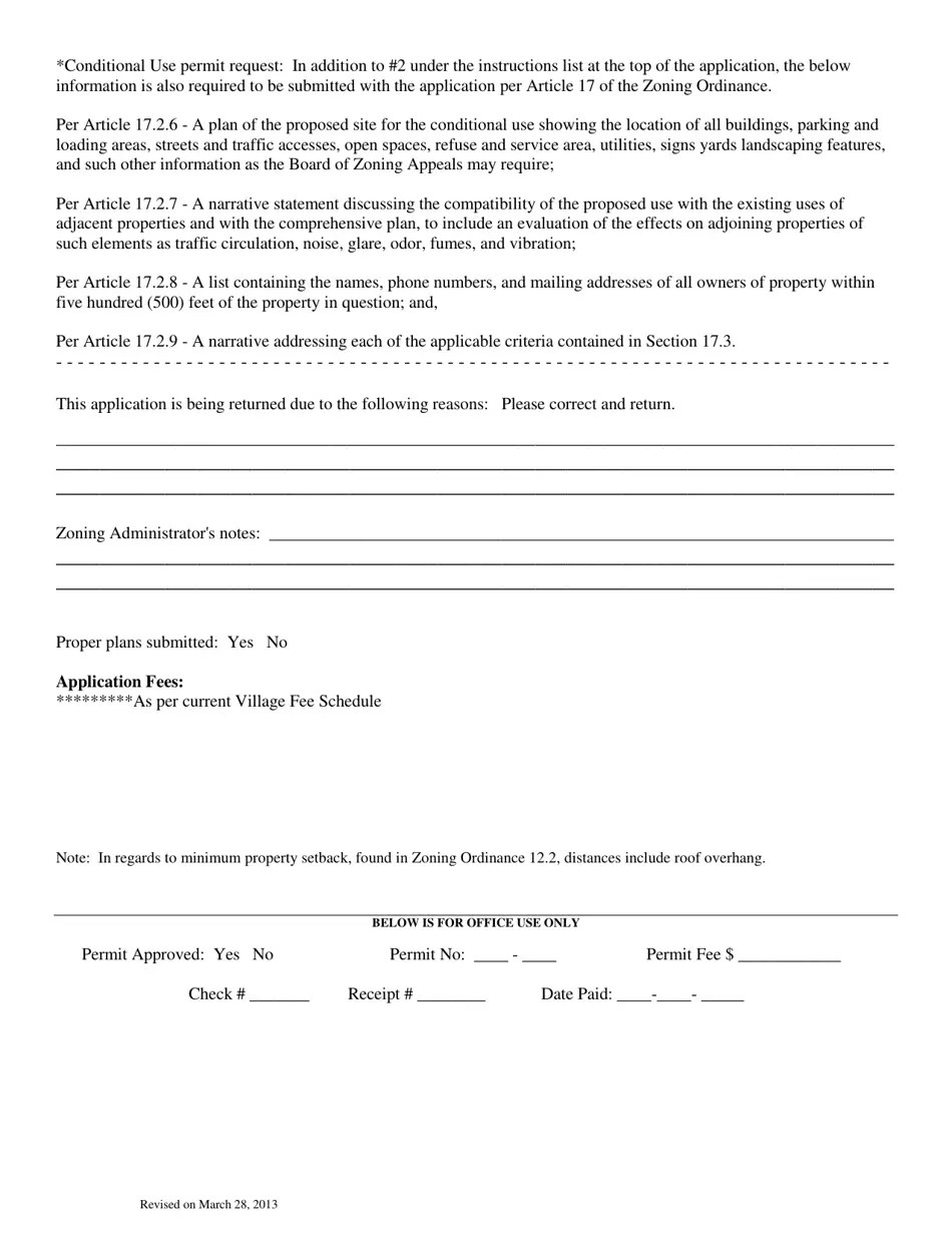 Village of Spencerville, Ohio Zoning/Building Permit Application Fill